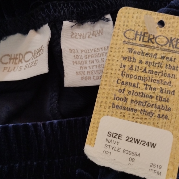 Cherokee Pants - Cherokee TAG Velour Pants, straight leg elastic waist, royal blue, 24